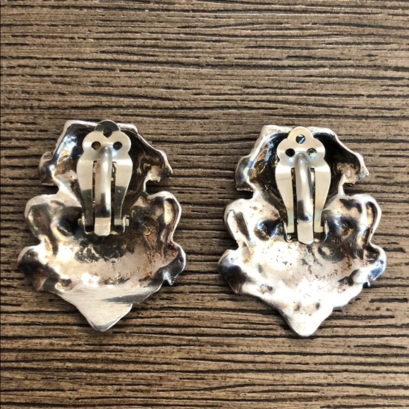Sterling Silver Repousse Clip Earrings Baroque - Picture 5 of 15